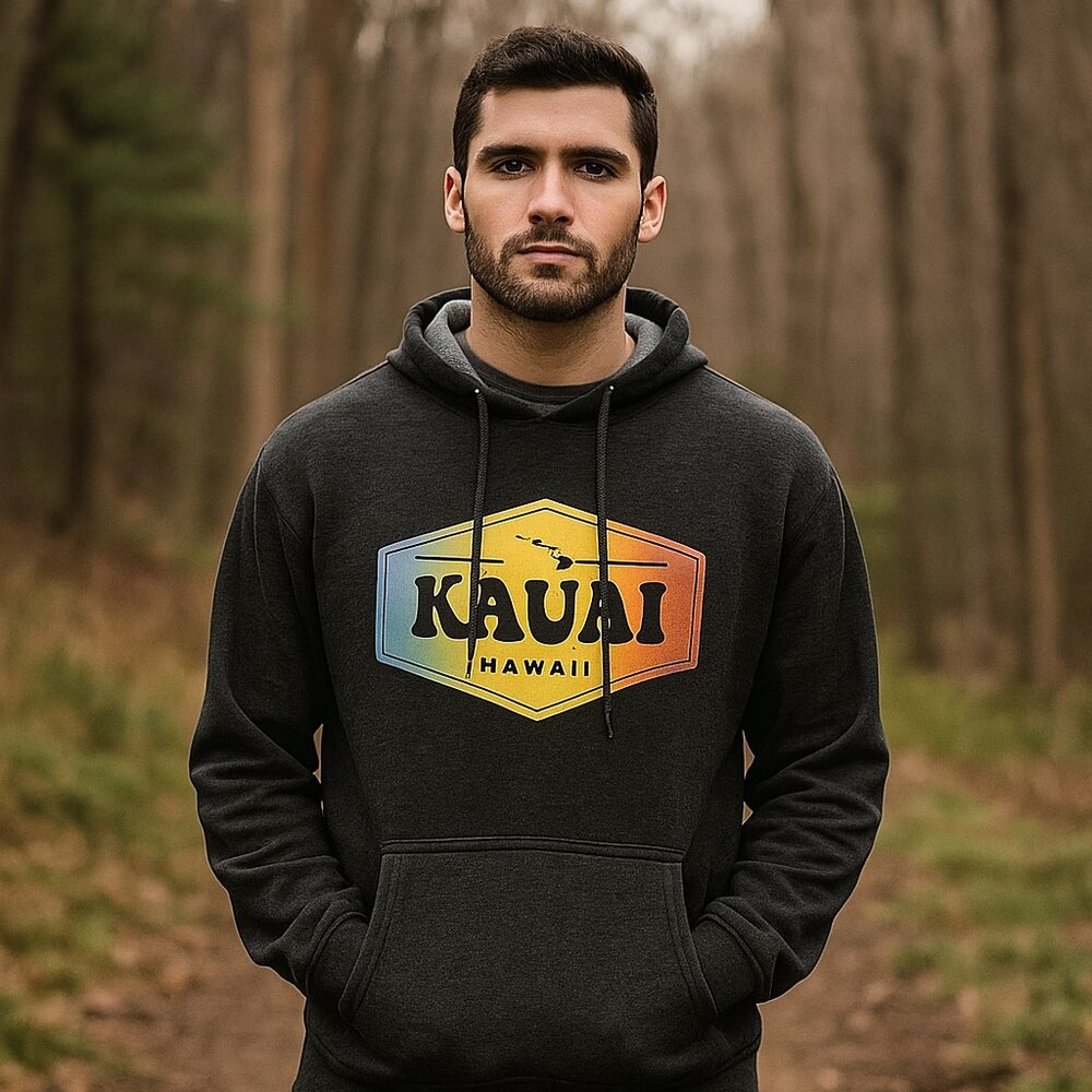 KAUAI Hawaii Graphic Gray Island Tropical Western Preppy Biker Hoodie Unisex M*
